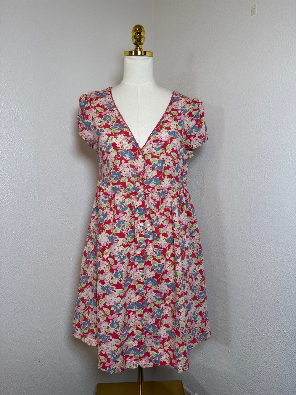 Denim & Supply Ralph Lauren Floral V-Neck Short Sleeve Dress in Pink